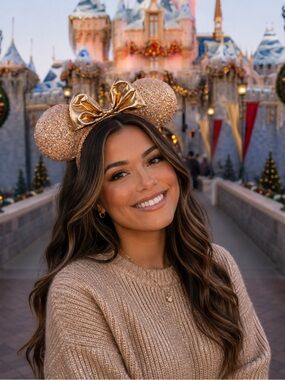 NWT Disney Minnie Ears Pink/Rose Gold Confetti & Bow Headband